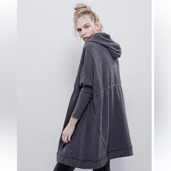 Free People Jackets & Blazers - Free People Oversized Gray Hooded Jacket Sweater Sleeve Pockets Cinched